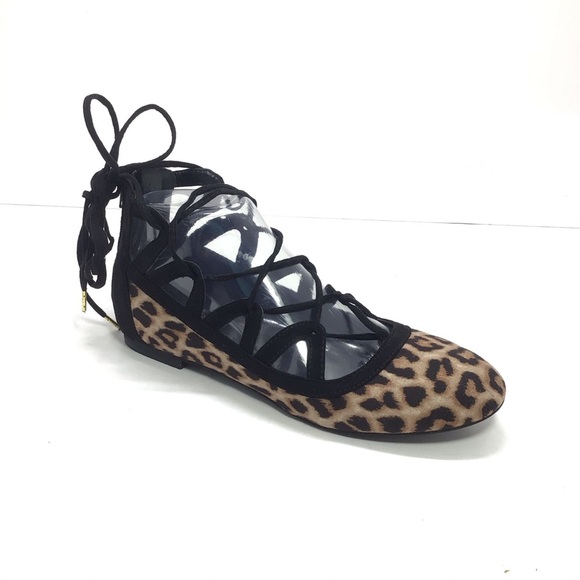 Qupid Faux Suede Animal Print Lace Up Ballet Flats - Picture 3 of 11